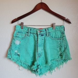 Akira Chicago Green Festival High Rise Shortie Shorts